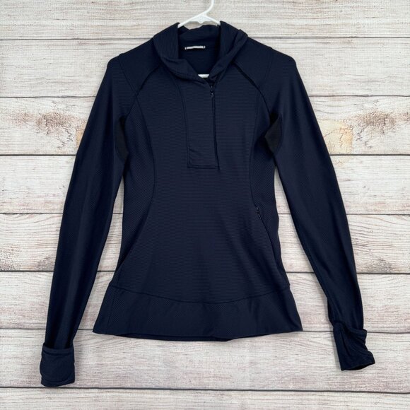 Lululemon Think Fast Pullover Sweatshirt Women's Size 6 Blue/Black Stripe - Picture 1 of 10